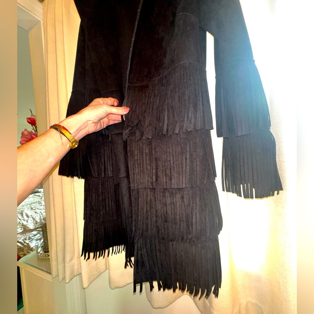 BLACK Beulah Fringe suede Jacket size S/M- worn ONCE-retail:$450.. YOURS $125